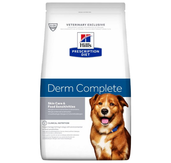 Se Hills Prescription Diet Hill's PRESCRIPTION DIET Derm Complete Environmental/Food Sensitivities tørfoder til hunde med æg & ris hos Os Med Kæledyr