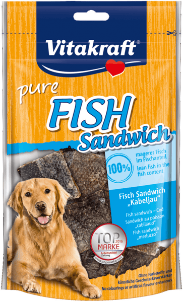 Vitakraft Vitakraft pure fish sandwich - Hundegodbidder, Lækker tørret Fiske Sandwich, 100% fisk thumbnail