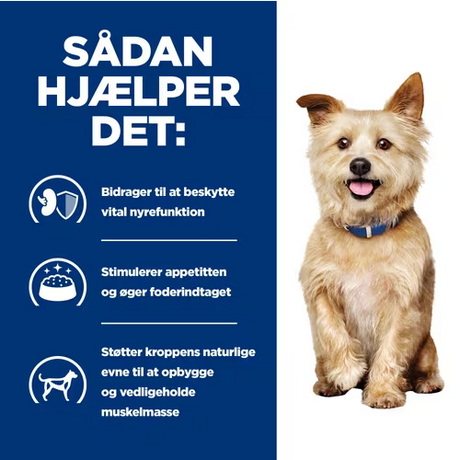 Sadan hller det til hunde med nyrelidelser og Hill's Prescription Diet k/d Nyrepleje.