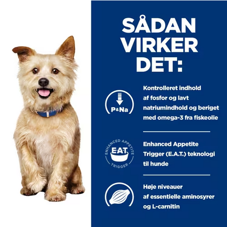 Sadan vikker det til hunde med nyreproblemer ved hjælp af Hill's PRESCRIPTION DIET k/d Kidney Care tørfoder til hunde med kylling fra mærket Hills Prescription Diet.