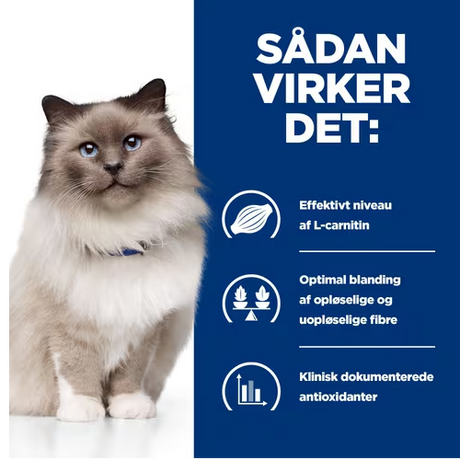 Sådan virker Hills Prescription Diet r/d Weight Reduction tørfoder til katte med kylling til vægttab hos katte.