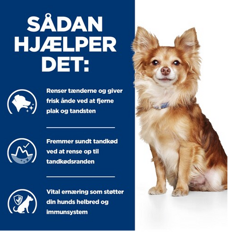 Hill's PRESCRIPTION DIET t/d Mini Dental Care hjælper med tandsundhed hos hunde, inklusive hunde med kylling.