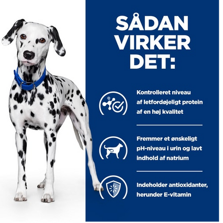 Beskrivelse: Sådan påvirker Hill's PRESCRTION DIET u/d vådfoder til hunde 370g dåse fra Hills Prescription Diet hundens blæresundhed.