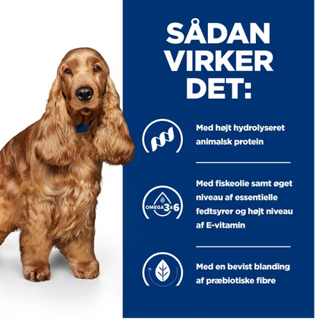 Sådan vikker Hills Prescription Diet z/d Food Sensitivities tørfoder til hunde for hunde med foderintolerance.