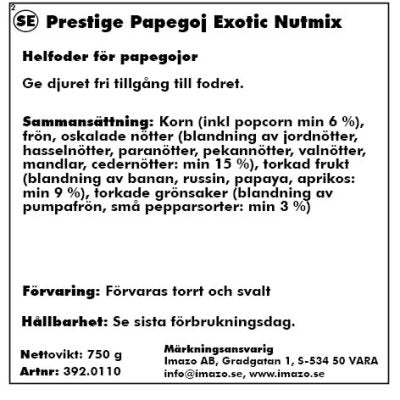 Exotic Nut Mix fra Versele-Laga, 750G - Prestige's naturlig og sund mad.